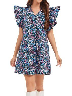 Floral V-Neck Ruffle Sleeve Babydoll Mini Dress - Cute Summer Sundress